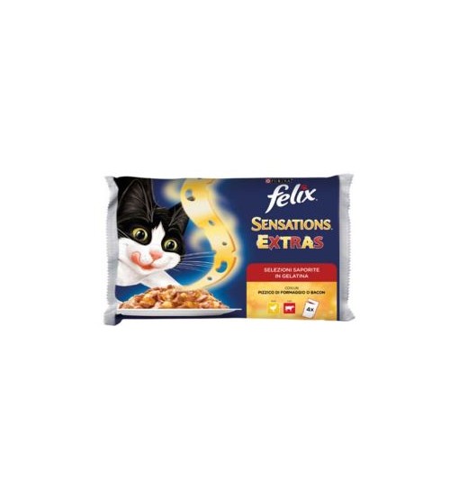 Bustine Felix Sensations Extras in gelatina 4 x 100 gr Manzo e Pollo
