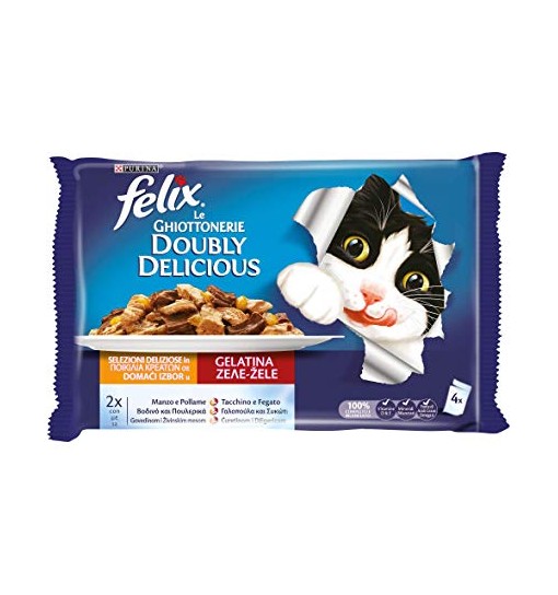 Bustine Felix le ghiottonerie Doubly Delicious 4 x 100 gr manzo e tacchino