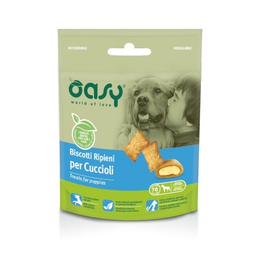 Snack per cani biscotti ripieni per cuccioli oasy 70 gr