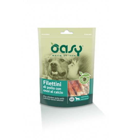Snack per cani Filettini di pollo con ossa al calcio Oasy 100 gr