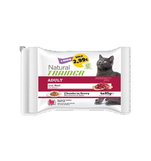 Trainer Bustine gatto al manzo Flowpack 4 buste 85 gr