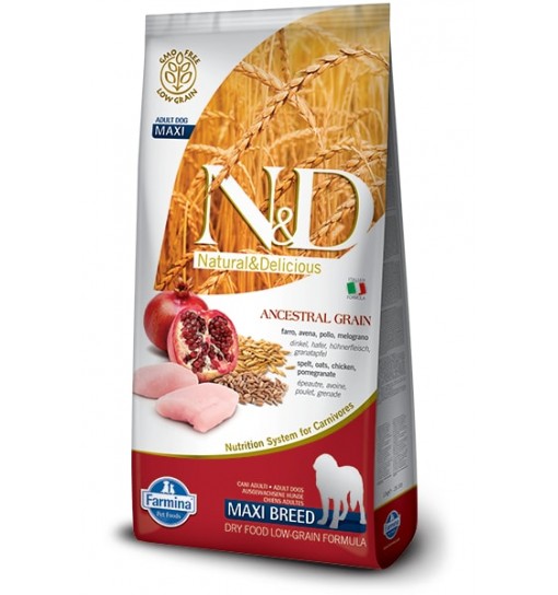 N&D low Grain Adult farro avena pollo e melograno maxi 12 kg