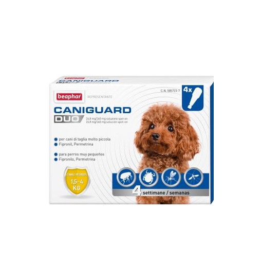 Antiparassitari per cani di taglia molto piccola da 1,5-4 kg Caniguard Duo 4 pipette