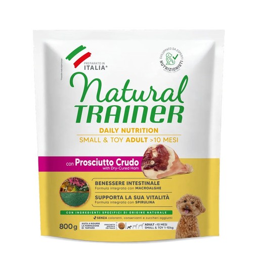 Natural trainer con prosciutto crudo e riso adult small e toy 800gr