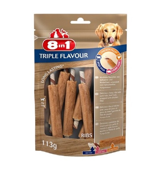 8 in1 Triple Flavour Ribs 113 gr Snack 6 Costolette di Pollo per Cane