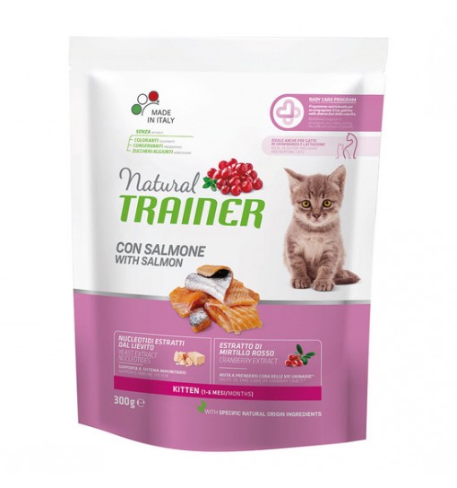 NATURAL TRAINER KITTEN GATTO CON SALMONE SECCO(1-6) MESI 300gr