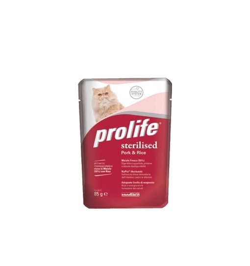 Prolife Sterilised Maiale e riso gatto 85 gr umido