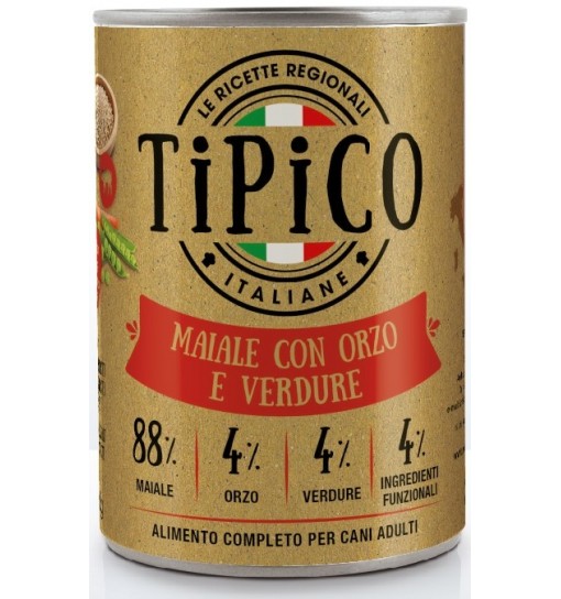 Tipico scatoletta con maiale orzo e verdure 400g