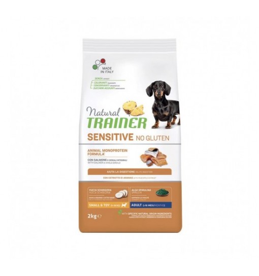 Natural Trainer sensitive con salmone e cereali integrali Small & toy 2 kg