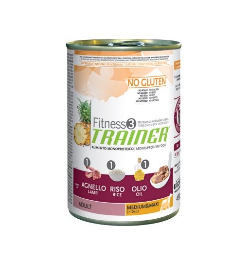 Trainer Fitness 3 umido agnello e riso adult medium maxi 400 gr monoproteico