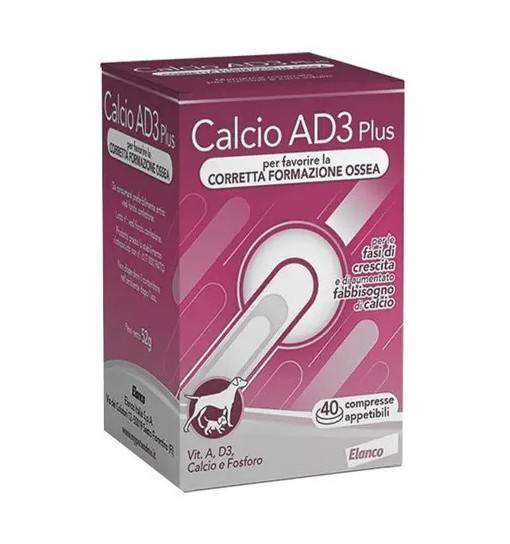 Calcio AD3 Plus tabs elanco Sviluppo Integratore Ossa Cane 40 Compresse