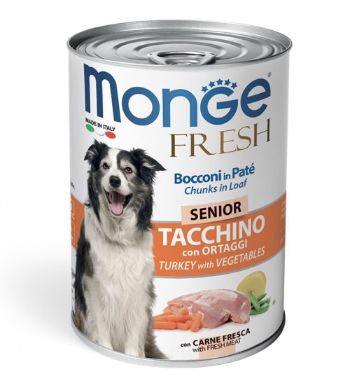 Monge Fresh Senior Tacchino e ortaggi Bocconi in patè 400 gr umido cane