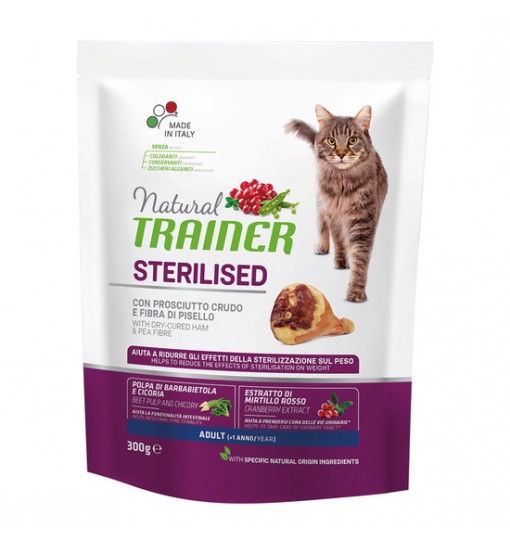 Natural Trainer gatto Adult Sterilised con Prosciutto Crudo 300 gr