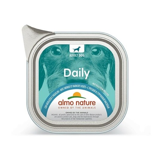 Vaschette Almo Nature Daily con Merluzzo e fagiolini 100 gr cane