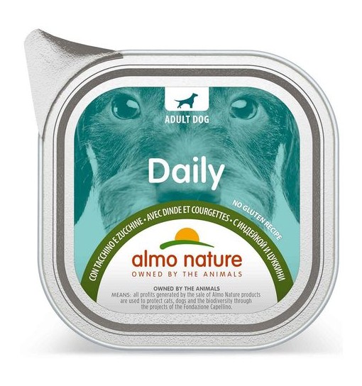 Vaschette Almo Nature Daily con Tacchino e zucchine 100 gr cane