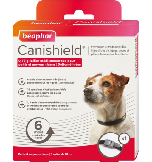 Collare Antipulci Beaphar Canishield taglia piccola media da 2 collari 48 cm