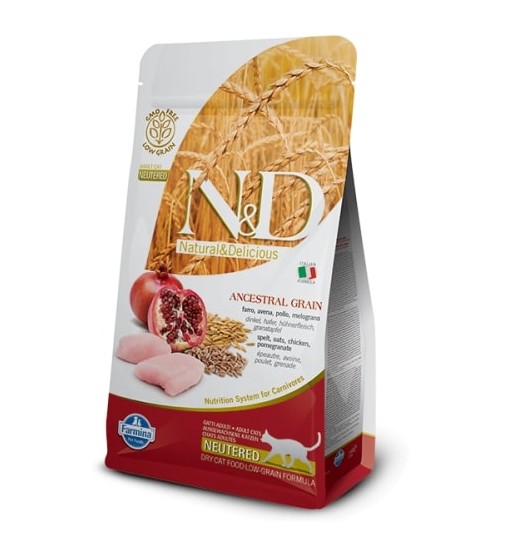 N&D gatto sterilizzato pollo farro avena e melograno farmina 300 gr