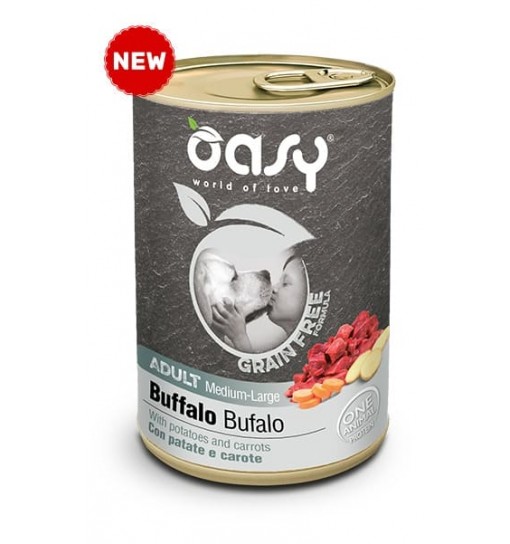 Oasy monoproteico grain free umido adult bufalo con patate e carote 400 gr