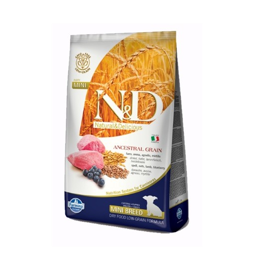N&D Ancestral Grain puppy mini breed farro avena agnello e mirtillo 2,5 Kg
