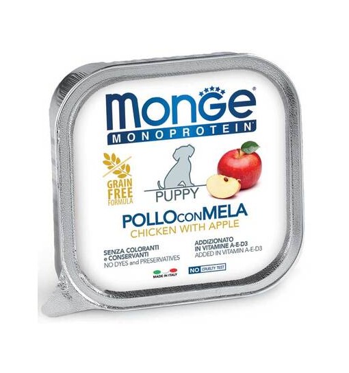 Monge monoproteico Puppy pollo con mela umido in vaschetta 150 gr