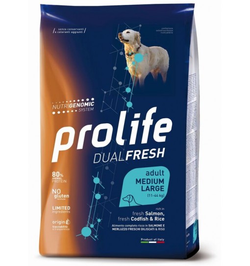 Prolife dualfresh adult Medium Large con salmone merluzzo e riso 12 kg