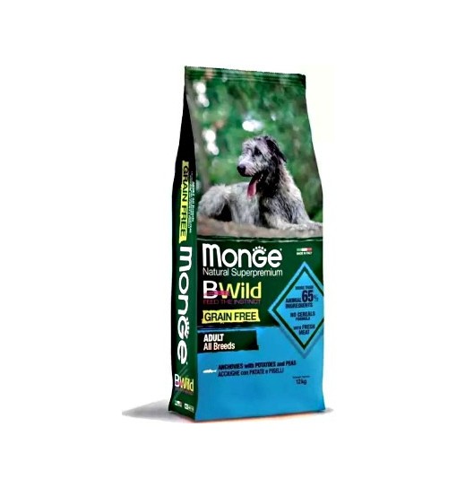 MONGE ALL BREEDS GRAIN FREE CON ACCIUGHE PATATE E PISELLI 12 Kg
