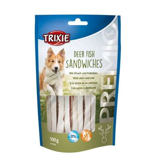Snack per cani cervo e merluzzo Trixie Sandwiches 100 gr