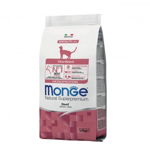 Mangime per gatti Monge sterilizzato monoproteico al manzo 1,5 kg