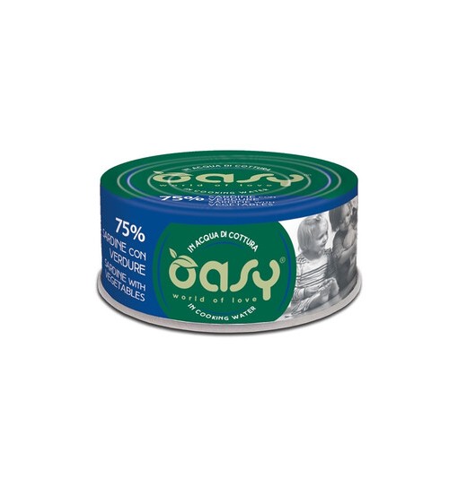 Oasy more love scatolette per gatti Sardine con verdure in acqua di cottura 70 gr