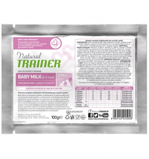Latte in polvere per cuccioli di cane e gatto trainer Baby Milk 100 gr
