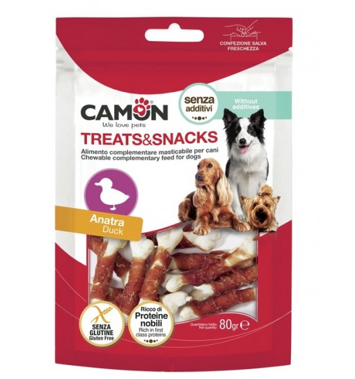 Snack a forma di ossicini masticabili con anatra 80 gr camon