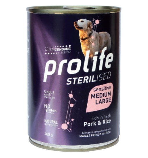Umido cane prolife Sterilizzato sensitivo medium large maiale e riso 400 gr
