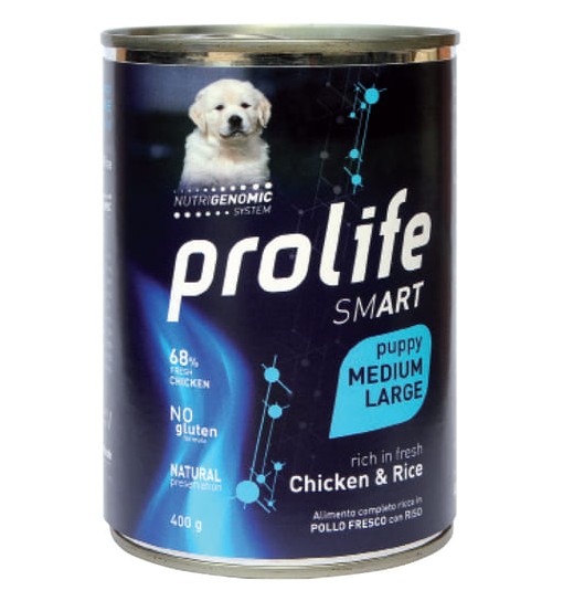 Prolife puppy Medium large pollo e riso scatolette da 400gr Smart