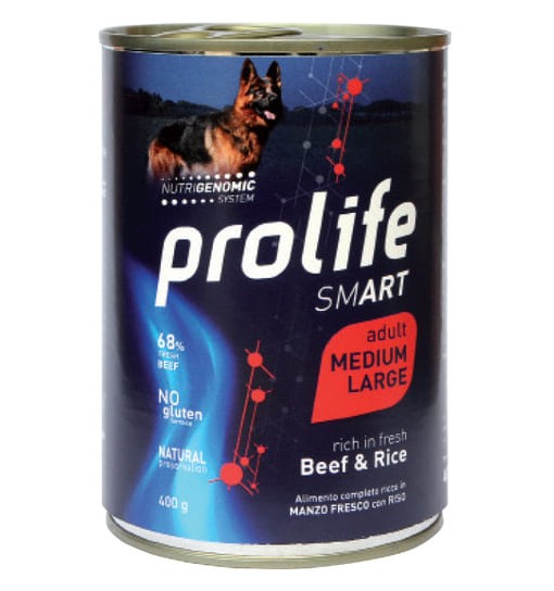 Prolife umido Manzo e riso Adult Medium large scatolette da 400gr Smart