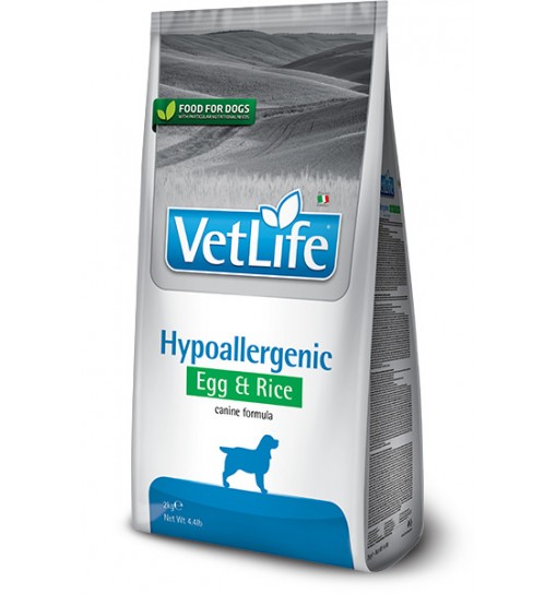 Mangime Hypoallergenic vet life egg e riso cane 2 kg
