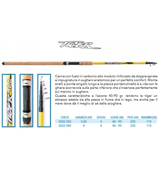 Canna da pesca surf casting Tiger mt 4 azione 40/90 gr