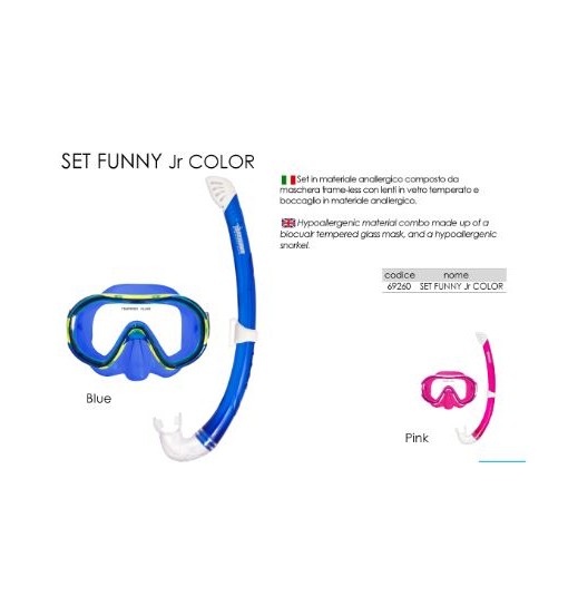 Maschera subacquea per bambini con boccaglio Naxos Abysstar Set funny color