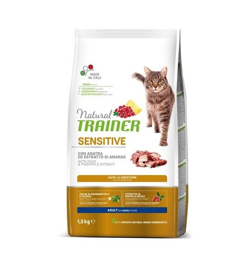 Natural Trainer gatto sensitive con anatra ed estratto di ananas 1,5 kg