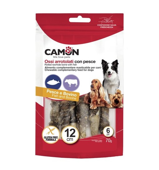 Snack per cani Ossi arrotolati con pesce e bovino cm 12 pz 6 gr 60