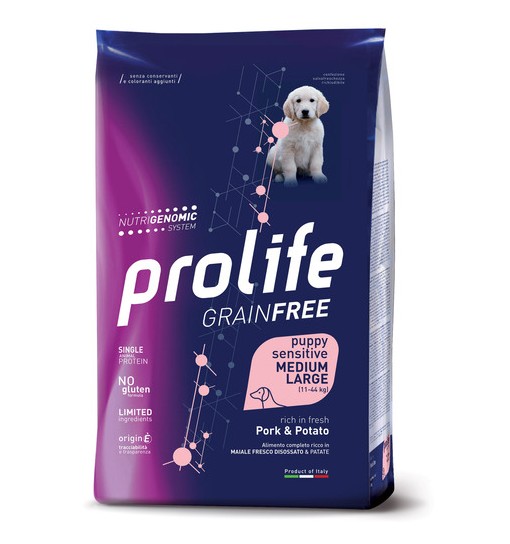 Prolife Puppy Medium Large sensitive grain free Maiale e patate 2,5 Kg
