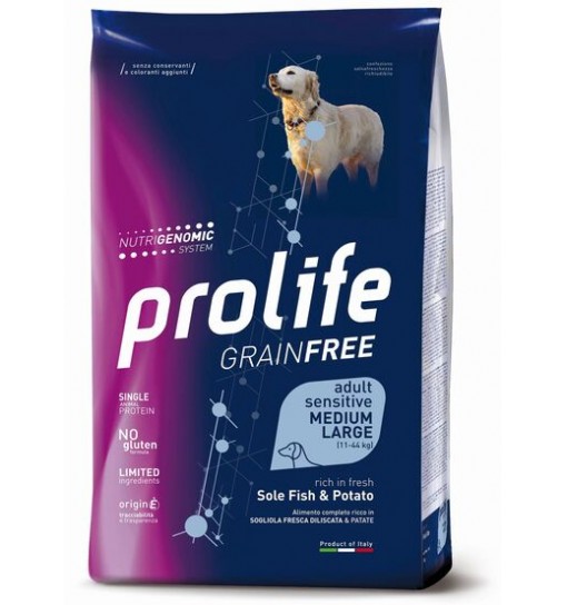 Prolife Grain free Sensitive Medium Large sole Pesce e patate 10 kg