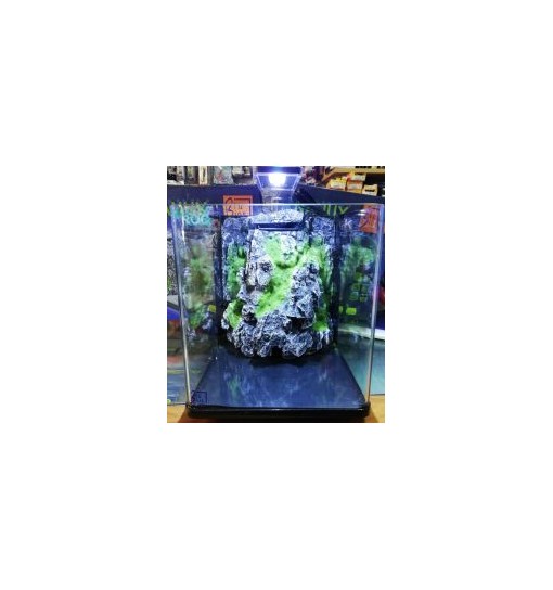 Acquario nanux rock con sfondo tridimensionale luce led e filtro integrato 18 litri