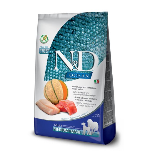 N&D Pumpkin Adult medium maxi salmone merluzzo e melone cantalupo Grain Free 2,5 Kg