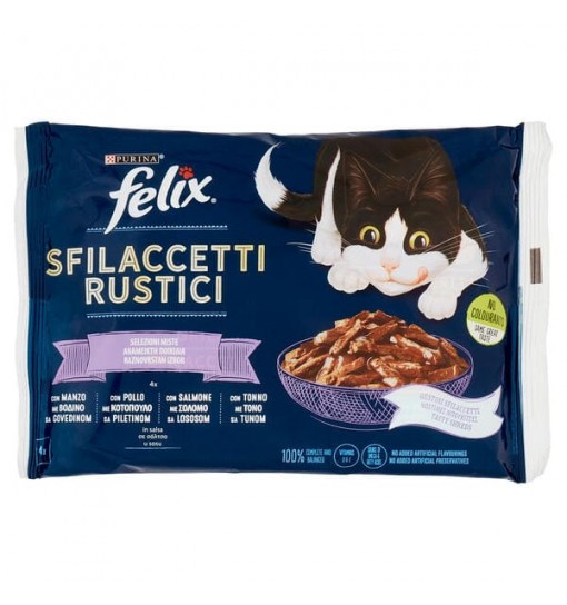 Felix Sfilaccetti Rustici Selezioni Miste (Manzo, Pollo, Salmone, Tonno) 4 x 80 g