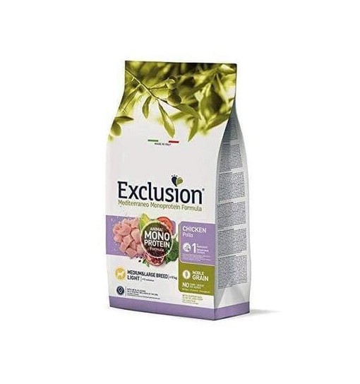 Exclusion Dog Mediterraneo Monoproteico Noble Grain Light Medium Large Breed Pollo - 3 kg