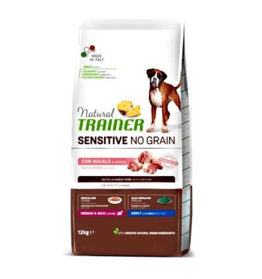 Natural Trainer Senritive no grain con maiale per cane adulto medium maxi 3 kg