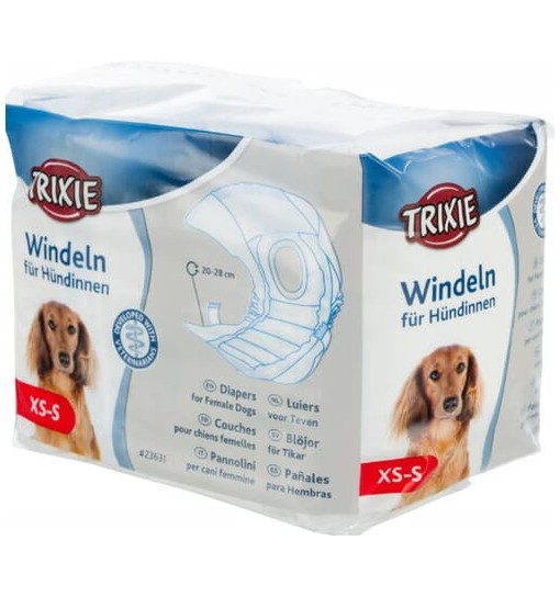 Trixie - Pannolini per cani femmine, taglia XS - S (20-28 cm), un pacco con 12 pannolini