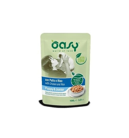Oasy Straccetti in Salsa Puppy & Junior con Pollo e Riso 100g