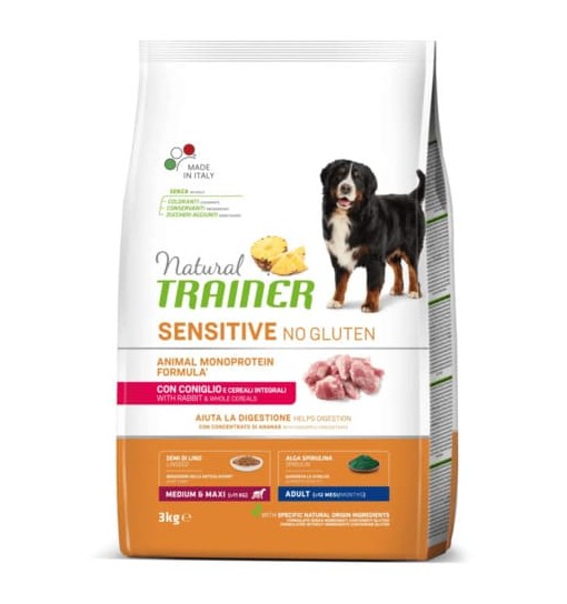 Trainer natural sensitive con coniglio e cereali integrali Medium max 3 Kg
