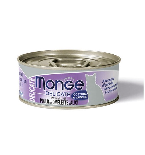 Monge Delicate gatto pezzetti di pollo con omelette e alici 80 gr
